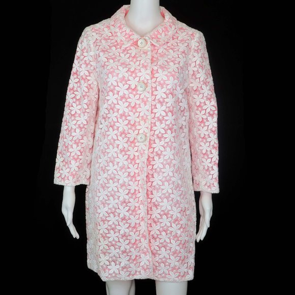 Kate Spade Embroidered Daisy Franny Coat White Pink - Picture 3 of 12
